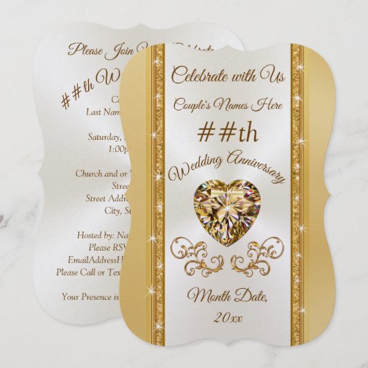Verbluffende gouden huwelijksjubileum uitnodiginge kaart (Voorkant / Achterkant)