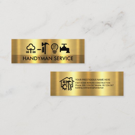 Verbluffende gouden lagen Handyman Tools Mini Visitekaartje (Voorkant / Achterkant)