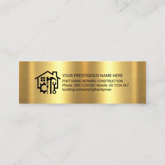Verbluffende gouden lagen Handyman Tools Mini Visitekaartje (Achterkant)