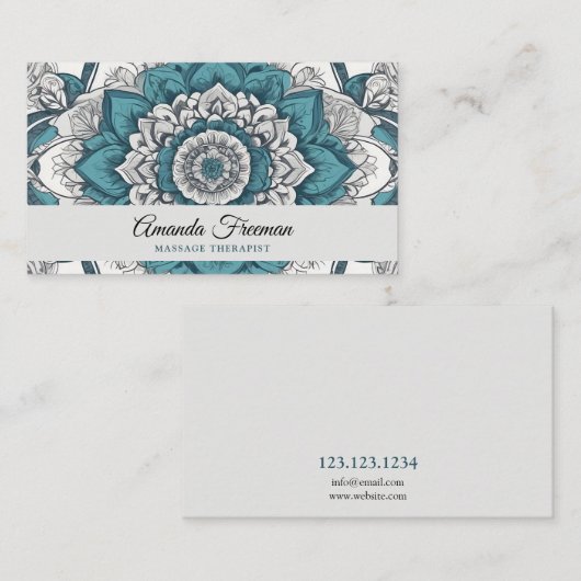 Verbluffende Grijze & Blauwgroen Mandala Massage T Visitekaartje (Voorkant / Achterkant)