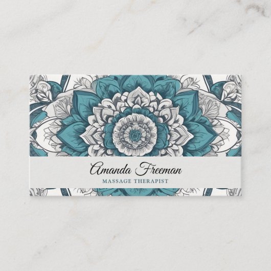 Verbluffende Grijze & Blauwgroen Mandala Massage T Visitekaartje (Voorkant)