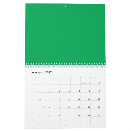Verbluffende groene achtergrond met wit randontwer kalender (Jan 2027)