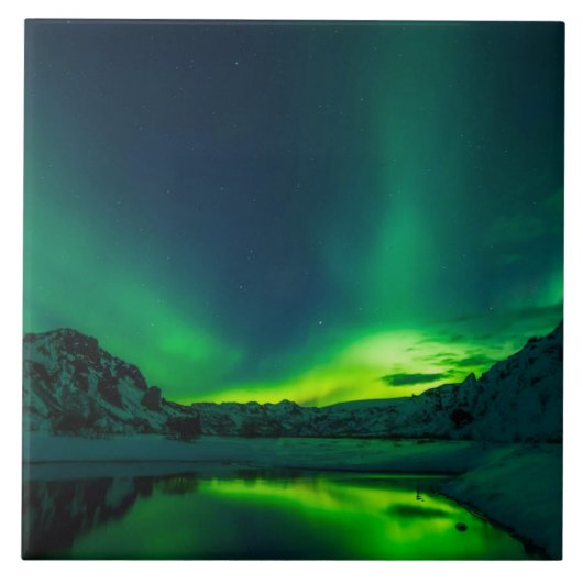 Verbluffende groene aurora tegeltje (Voorkant)