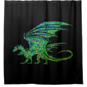 Verbluffende groene mozaïekdraak op zwart douchegordijn (Voorkant)