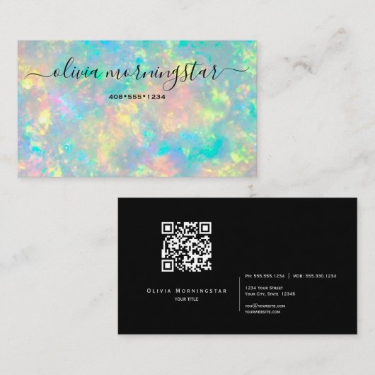 Verbluffende handtekening Opal QR Code Visitekaartje (Voorkant / Achterkant)