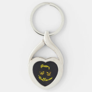 Verbluffende Happy Halloween-tekst gele pompoen ge Sleutelhanger