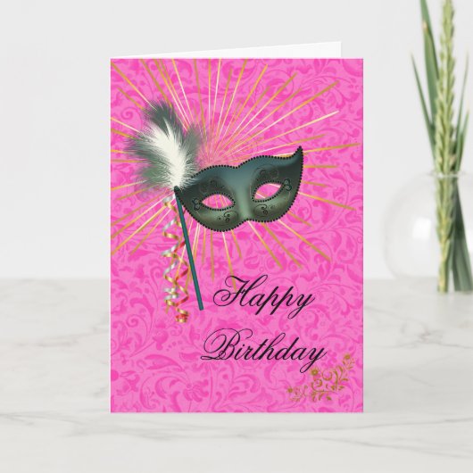 Verbluffende Hot Pink Masquerade Happy Birthday Kaart (Voorkant)