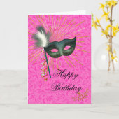 Verbluffende Hot Pink Masquerade Happy Birthday Kaart (Gele Bloem)