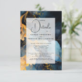 Verbluffende Indigo Blue en Gold Abstract Informatiekaartje (Staand voorkant)