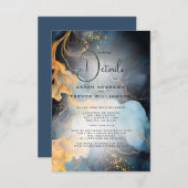 Verbluffende Indigo Blue en Gold Abstract Informatiekaartje (Voorkant / Achterkant)