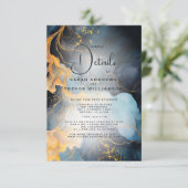 Verbluffende Indigo Blue en Gold Abstract Informatiekaartje (Staand voorkant)