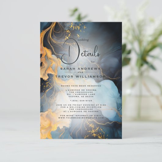 Verbluffende Indigo Blue en Gold Abstract Informatiekaartje (Staand voorkant)