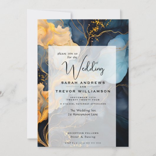 Verbluffende Indigo Blue en Gold Abstract Kaart (Voorkant)