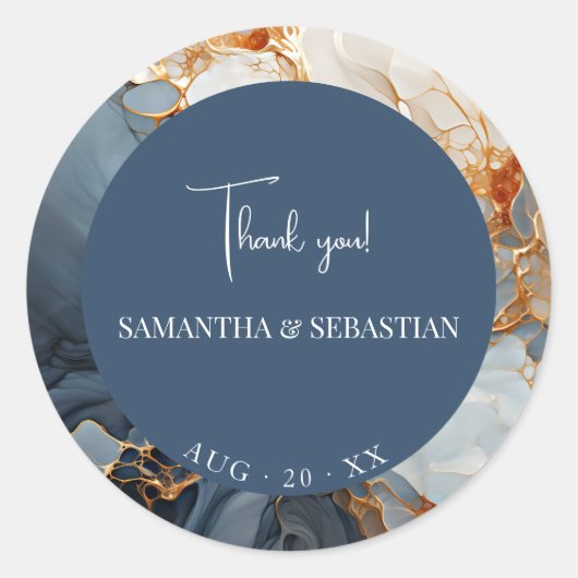 Verbluffende Indigo Blue en Gold Abstract Ronde Sticker (Voorkant)