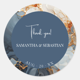 Verbluffende Indigo Blue en Gold Abstract Ronde Sticker