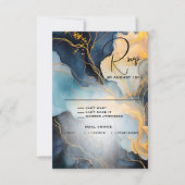 Verbluffende Indigo Blue en Gold Abstract RSVP Kaartje (Voorkant)