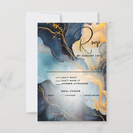 Verbluffende Indigo Blue en Gold Abstract RSVP Kaartje (Voorkant)