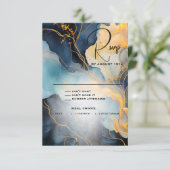 Verbluffende Indigo Blue en Gold Abstract RSVP Kaartje (Staand voorkant)