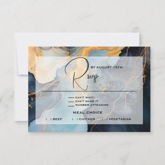 Verbluffende Indigo Blue en Gold Abstract RSVP Kaartje (Voorkant)