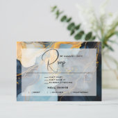 Verbluffende Indigo Blue en Gold Abstract RSVP Kaartje (Staand voorkant)