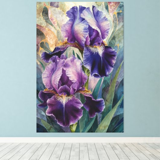 *~* Verbluffende Iris Bloem Artsy Iris Schilderen Canvas Afdruk (Insitu (Houten vloer))