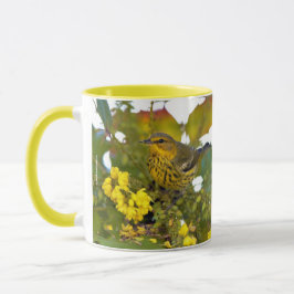 Verbluffende Kaap May Warbler Songbird op Mahonia Mok