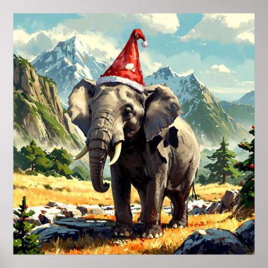 Verbluffende Kerstmis Olifant Schilderen Poster (Voorkant)
