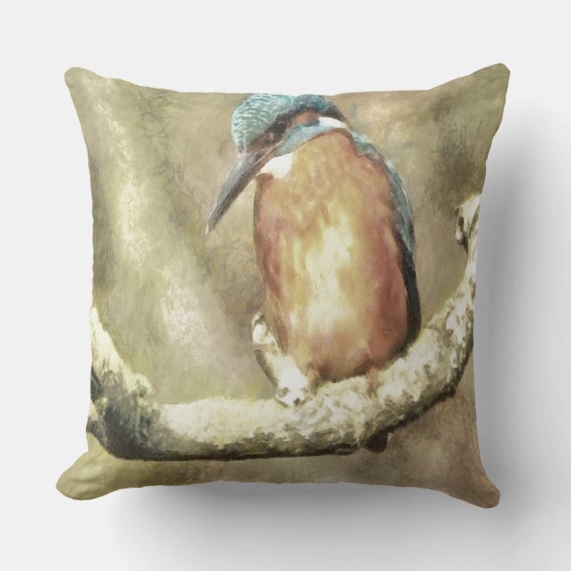Verbluffende kingfisher in Waterverf Kussen (Voorkant)