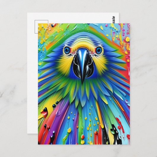 Verbluffende kleurrijke Splatter Paint Parrot Briefkaart (Voorkant / Achterkant)