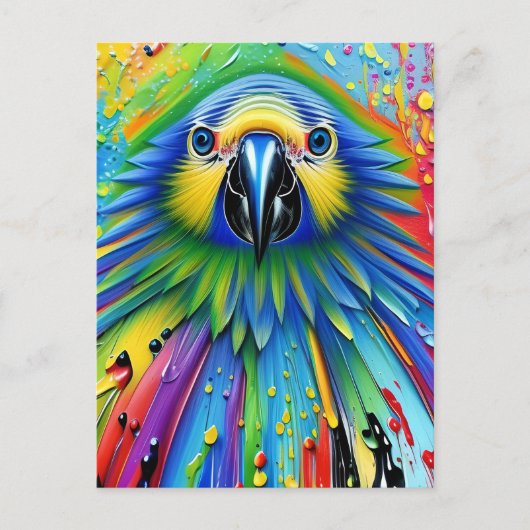 Verbluffende kleurrijke Splatter Paint Parrot Briefkaart (Voorkant)