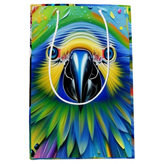 Verbluffende kleurrijke Splatter Paint Parrot Medium Cadeauzakje (Voorkant)
