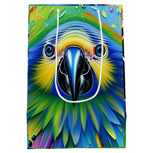 Verbluffende kleurrijke Splatter Paint Parrot Medium Cadeauzakje (Achterkant)