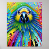 Verbluffende kleurrijke Splatter Paint Parrot Poster (Voorkant)