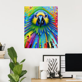 Verbluffende kleurrijke Splatter Paint Parrot Poster