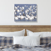 Verbluffende kudde sneeuwganzen bij de strand canvas afdruk (Insitu (Slaapkamer))