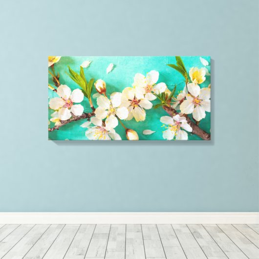 Verbluffende levendige kersenbloesems canvas afdruk (Insitu (Houten vloer))