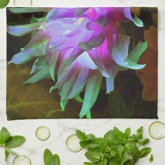 Verbluffende magenta en Lime Green Cactus Dahlia Theedoek (Gevouwen)