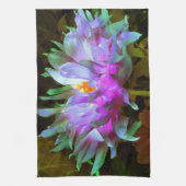 Verbluffende magenta en Lime Green Cactus Dahlia Theedoek (Verticaal)