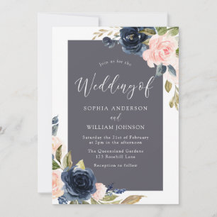 Verbluffende marine en blush Floral Elegant Weddin Kaart