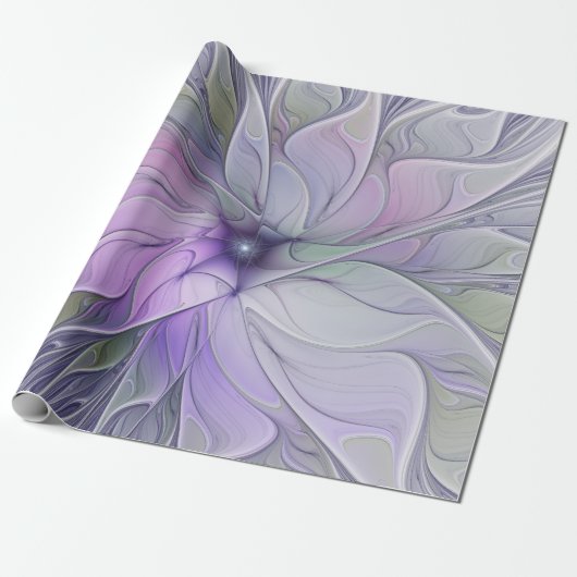 Verbluffende moderne abstracte fractale kunst bloe cadeaupapier (Uitgerold)