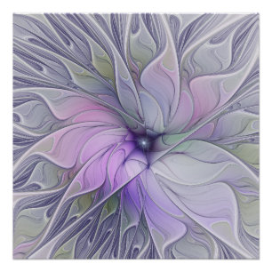 Verbluffende moderne abstracte fractale kunst bloe perfect poster
