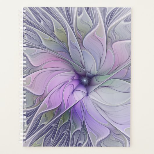 Verbluffende moderne abstracte fractale kunst bloe planner (Voorkant)