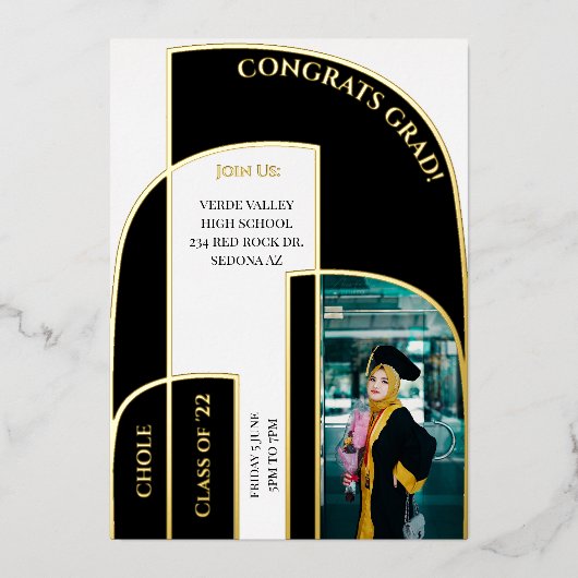 Verbluffende moderne geometrische deco-Afstuderen  Folie Uitnodiging (Voorkant)