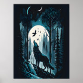 Verbluffende Natuur scène van een Howling Wolf Nat Poster (Voorkant)