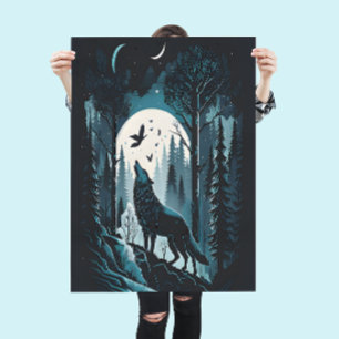 Verbluffende Natuur scène van een Howling Wolf Nat Poster