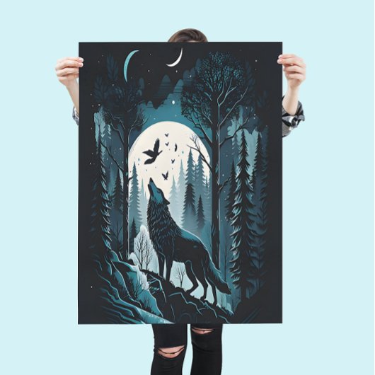 Verbluffende Natuur scène van een Howling Wolf Nat Poster