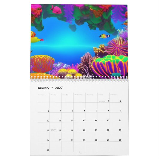 Verbluffende onderwaterfluorescerende koraalriffen kalender (Jan 2027)