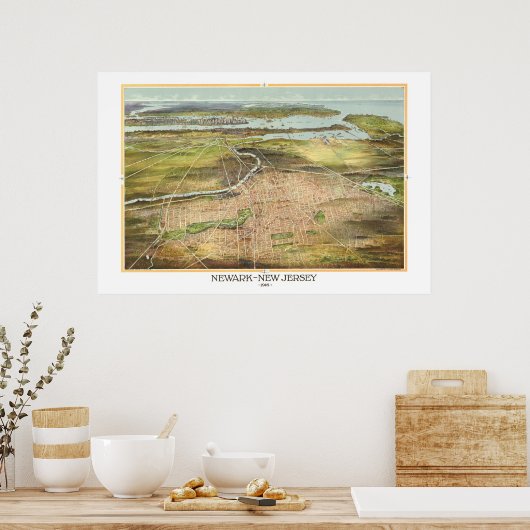 Verbluffende oude kaart van Newark, New Jersey uit Poster (Keuken)