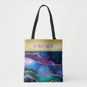 Verbluffende Paarse Blauwgroen monogram naam Tote Bag (Voorkant)
