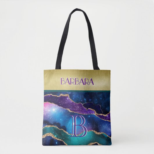 Verbluffende Paarse Blauwgroen monogram naam Tote Bag (Voorkant)